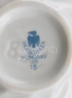 Hollóházi 12 személyes mokkás készlet, fehér mázas porcelán, jelzett, egyik cukortartón repedés