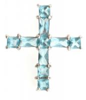 Ezüst(Ag) kereszt medál kék kővel, jelzett, h: 2,5 cm, bruttó: 2,2 g