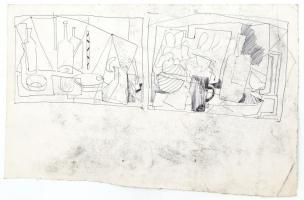 Lunger Katalin (?-), kétoldalas mű: Tanulmányrajzok, 2010. Golyóstoll, papír. Jelzett. Lap széle vág...