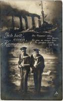 1915 Ich hatt einen Kameraden! / WWI German Navy art postcard, montage with mariners and battleship + K.U.K. KRIEGSMARINE SMS VIRIBUS UNITIS