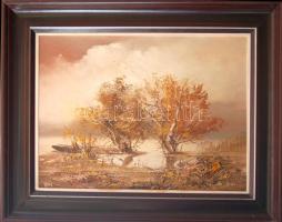 ... István (HPOS jelzéssel): Öreg fűzfák, olaj-farost; zsűrizett, keretben 50x40 cm