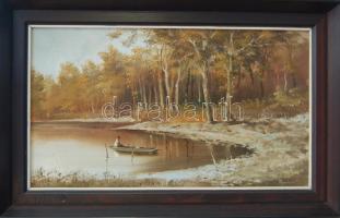 Reinhardt István (1936-): Őszi part; olaj-farost, szignált keretben 50x35 cm