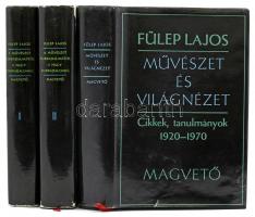 Fülep Lajos: A művészet forradalmától a nagy forradalomig. Cikkek, tanulmányok. I-II. Bp., 1974, Magvető. 660+765 oldal. Kiadói egészvászon kötés, kiadói papír védőborítóval, II. kötet védőborítója kissé sérült. + Fülep Lajos: Művészet és világnézet. Cikkek, tanulmányok 1920-1970. Bp., 1976, Magvető. 700 oldal. Kiadói egészvászon kötés, kiadói papír védőborítóval, kissé szakadt védőborítóval.