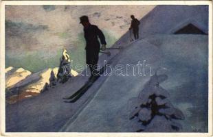 Winter sport art postcard. K.u.K. soldier on ski. B.K.W.I. 519-4. (EK)