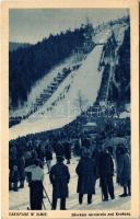 1939 Zakopane w zimie. Skocznia narciarska pod Krokwia / Winter sport in Zakopane. Ski jump at Krokwia + "Narciarskie Mistrzostwa Swiata 11-19. II. 1939 Zakopane" So. Stpl. (EK)