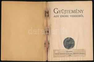 Ady Endre: Gyűjtemény Ady Endre verseiből. Bp.,1918,Nyugat, (Világosság-ny.), 109+3 p. A borító illu...