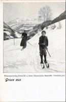 Gruss aus... Wintersportverlag, Berlin SW. 46. liefert: Schneeschuhe, Rennwölfe etc. / Winter sport shop advertisement, ski (EK)