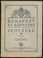 Budapest és környéke utcái, középületei és egyéb adatainak jegyzéke. Bp., 1935., M. Kir. Állami Térképészet. Ötödik kiadás. Kiadói papírkötés, néhány lapon és a borítón kis szamárfülekkel.