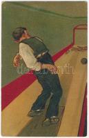 Man at the bowling alley. PFB Serie 8372. Emb. litho