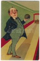 Man at the bowling alley. PFB Serie 8372. Emb. litho