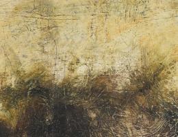 Gubcsi Attila (1954-2020): Az áldozat. Olaj, vászon. Hátoldalon Képcsarnok Vállalat címkéjével, mely...