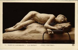 Pro Patria. Musée du Luxembourg. A. Noyer Paris / Erotic nude male sculpture s: E. E. Peynot