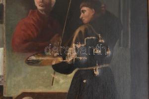 Szvoboda Károly jelzéssel: Bíboros és a festő. Olaj, vászon. Dublírozott, sérült. Dekoratív, kissé s...