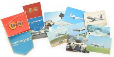 Aeroflot szovjet légitársaság 12 db képeslap és két zászló