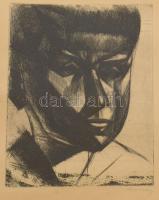 Barcsay Jenő (1900-1988): Konstruktív portré. Rézkarc, papír, jelzett, 26x20 cm. Lap szélén apró foltokkal. Üvegezett fakeretben.