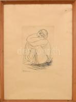 Borsos Miklós (1906-1990): Női portré. Rézkarc, papír, jelzett. Kissé foltos. Üvegezett, kissé sérül...