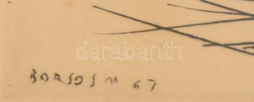 Borsos Miklós (1906-1990): Női portré. Rézkarc, papír, jelzett. Kissé foltos. Üvegezett, kissé sérül...