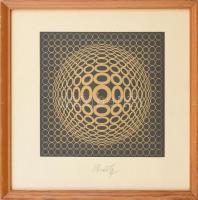 Victor Vasarely (1908-1997): Cím nélkül. Szitanyomat, papír, jelzett, keretben, 23,5x23,5 cm