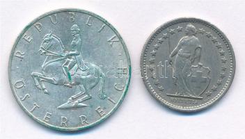 Vegyes: Ausztria 1965. 5Sch Ag + Svájc 1963. 1/2Fr Ag T:2,2- patina
Mixed: Austria 1965. 5 Schillin...