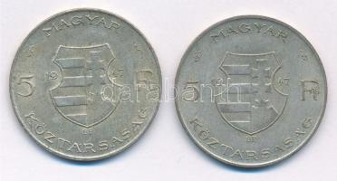 1947. 5Ft Ag "Kossuth" (2x) T:3 patina Adamo F8.1