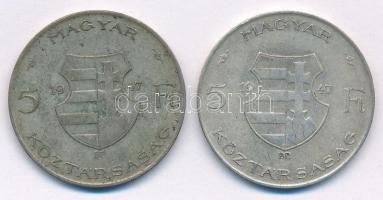 1947. 5Ft Ag "Kossuth" (2x) T:3 patina Adamo F8.1