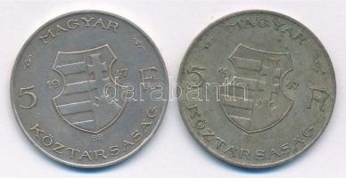 1947. 5Ft Ag "Kossuth" (2x) T:3 patina Adamo F8.1