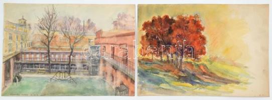 Gesztődi Guido (?-?), működött a XX. sz. közepén: 2 db tájkép, 1958. Akvarell, ceruza, papír. Mindkettő jelzett. 30x42 cm.