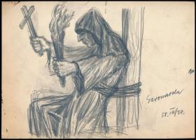 Jelzés nélkül: Savonarola, 1958. Ceruza, papír. 21x29 cm.