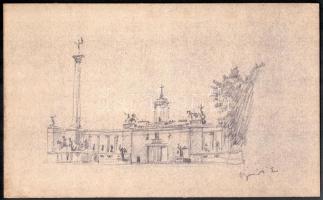 1938-as Eucharisztikus Világkongresszus Hősök terei főoltáráról, díszletéről készült 5 db látványter...