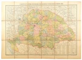 1906 A Magyar Szent Korona országainak közigazgatási és közlekedési térképe 63 x85 cm Vásznon, jó állapotban