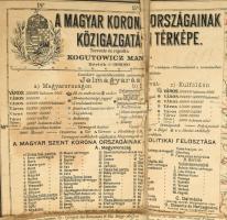 1913 A Magyar Korona országainak Közigazgatási térképe. Kogutowitz Manó. 120 x 80 cm Megviselt állap...