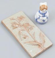 2 db Borsódi Ágnes mázas kerámia falidísz 20 cm és figura 9 cm