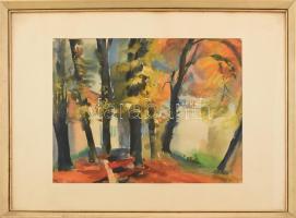 Vincze László (1934-2020): Őszi táj, 1968. Akvarell, papír, jelzett, üvegezett fakeretben, 30,5×40 cm