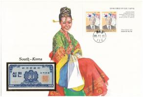 Dél-Korea 1962. 10J felbélyegzett borítékban, bélyegzéssel T:I  South Korea 1962. 10 Jeon in envelope with stamp and cancellation C:UNC