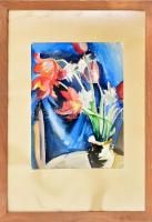 Vincze László (1934-2020): Tulipánok, 1978. Akvarell, ceruza, papír, üvegezett fakeretben, 42,5×32,5 cm