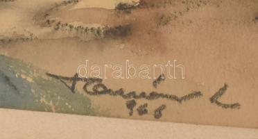 Olvashatatlan jelzéssel: Utcarészlet (Esztergom?). Akvarell, kréta, papír. Üvegezett fakeretben, 47x...