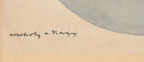 Moholy-Nagy jelzéssel: Absztrakt kompozíció. Vegyes technika, papír. Üvegezett fa keretben, 29x23 cm