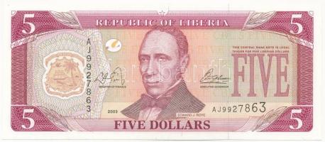 Libéria 2003. 5$ AJ 9927863 T:III szép papír Liberia 2003. 5 Dollars AJ 9927863 C:F nice paper Krause P#26a