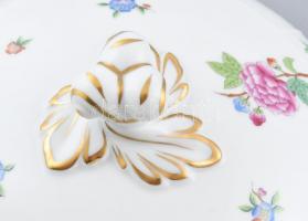 Herendi Eton mintás leveses tál, kézzel festett, jelzett, restaurált aranyozás, m:19 cm, 28×20 cm