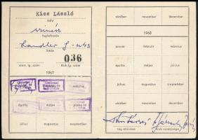 1967 Debreceni Csokonai Színház klubigazolványa színész részére