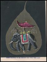 Indiai kézzel festett tealevél, Elefántot ábrázoló, 15x10 cm
