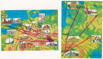 9 db MODERN motívum képeslap: Malév repülőgépek és térképek / 9 modern motive postcards: Malév aircr...