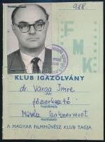 1988 A Magyar Filmművész Klub fényképes igazolványa