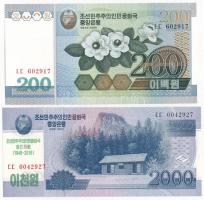 Észak-Korea 2005. 200W + 2008. 2000W "A KNDK 70. évfordulója" felülbélyegzéssel T:I North Korea 2005. 200 Won + 2008. 2000 Won with "70th anniversary of the DPRK" overprint C:UNC Krause P#48, P#CS24