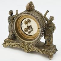 Japán asztali óra, mechanikus szerkezettel, működik, bronz, figurális tokban, kopott, m: 15 cm