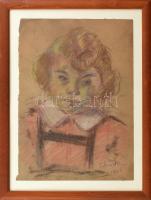 Chiovini Ferenc (1899-1981): Kislány portré 1948. Pasztell, papír, jelzett, keretben, vágott papír 35x25 cm