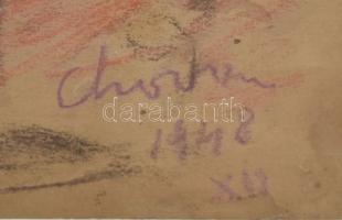 Chiovini Ferenc (1899-1981): Kislány portré 1948. Pasztell, papír, jelzett, keretben, vágott papír 3...