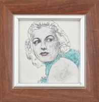 Jelzés nélkül: Női portré. Tus, filc, papír. Üvegezett keretben, 15x15cm