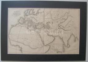 cca 1815 Oxford: Noé lezsármazottjainak eloszlása térkép paszpartuban / The descendants of Noah map in paper-frame 34x28 cm