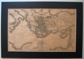 cca 1815 Oxford: Szt. Pál utzásai térkép paszpartuban / The descendants of Noah map in paper-frame 34x28 cm